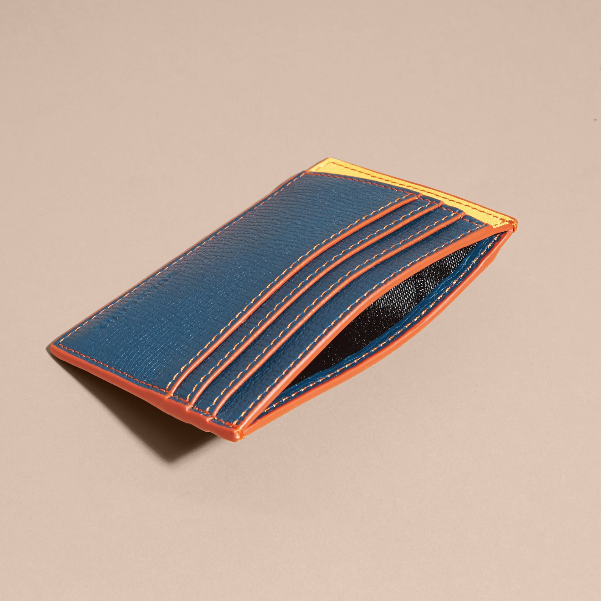Colour Block Leather Card Case Marine Blue Burberry