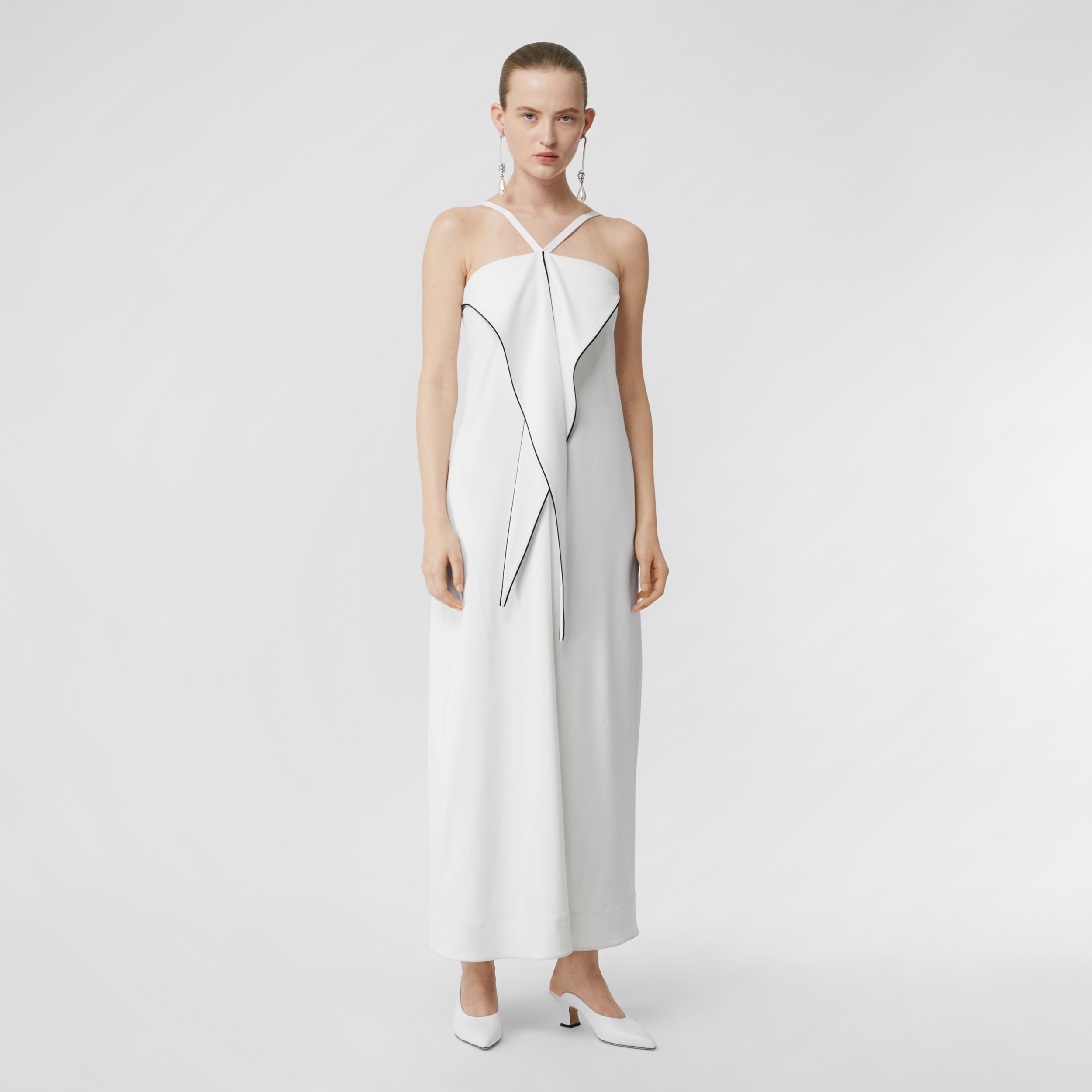 Drape Detail Stretch Jersey Gown in White Women Burberry United States