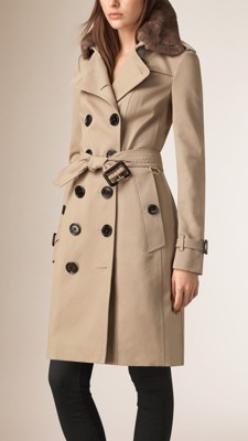 Taupe brown Fur Collar Cotton Trench Coat - Image 1