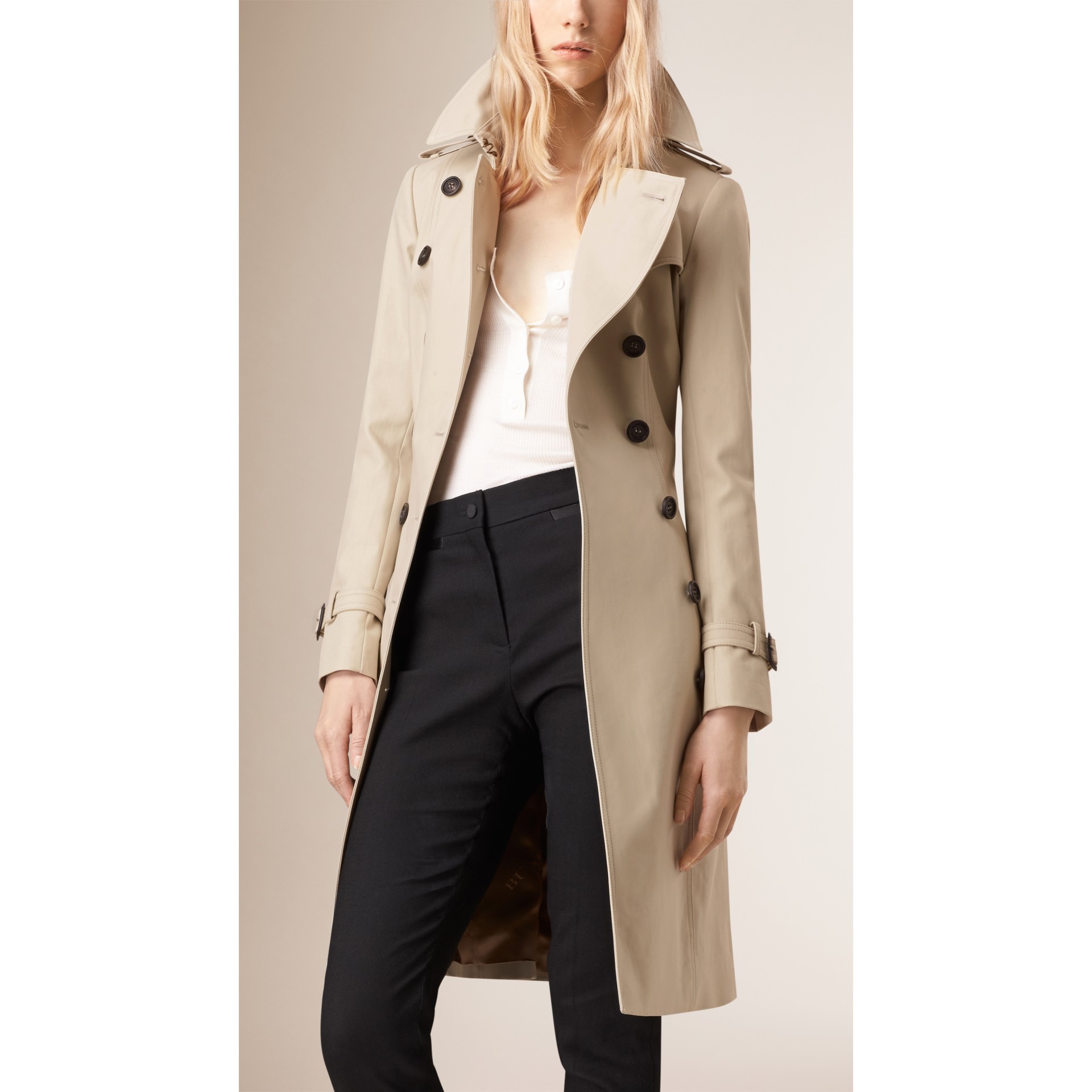 Cotton Gabardine Trench Coat in Stone Women Burberry United States