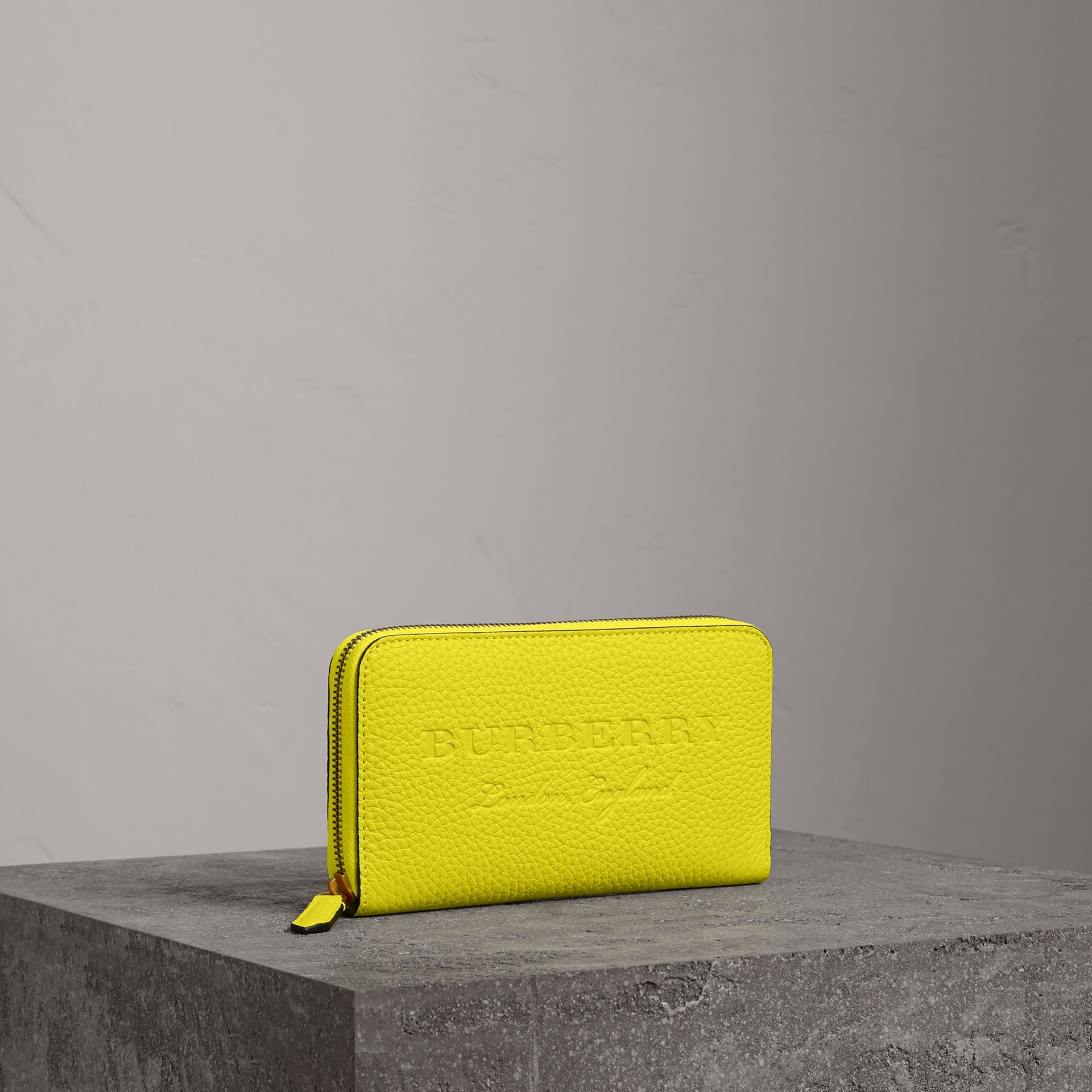 Embossed Leather Ziparound Wallet in Bright Yellow Women Burberry