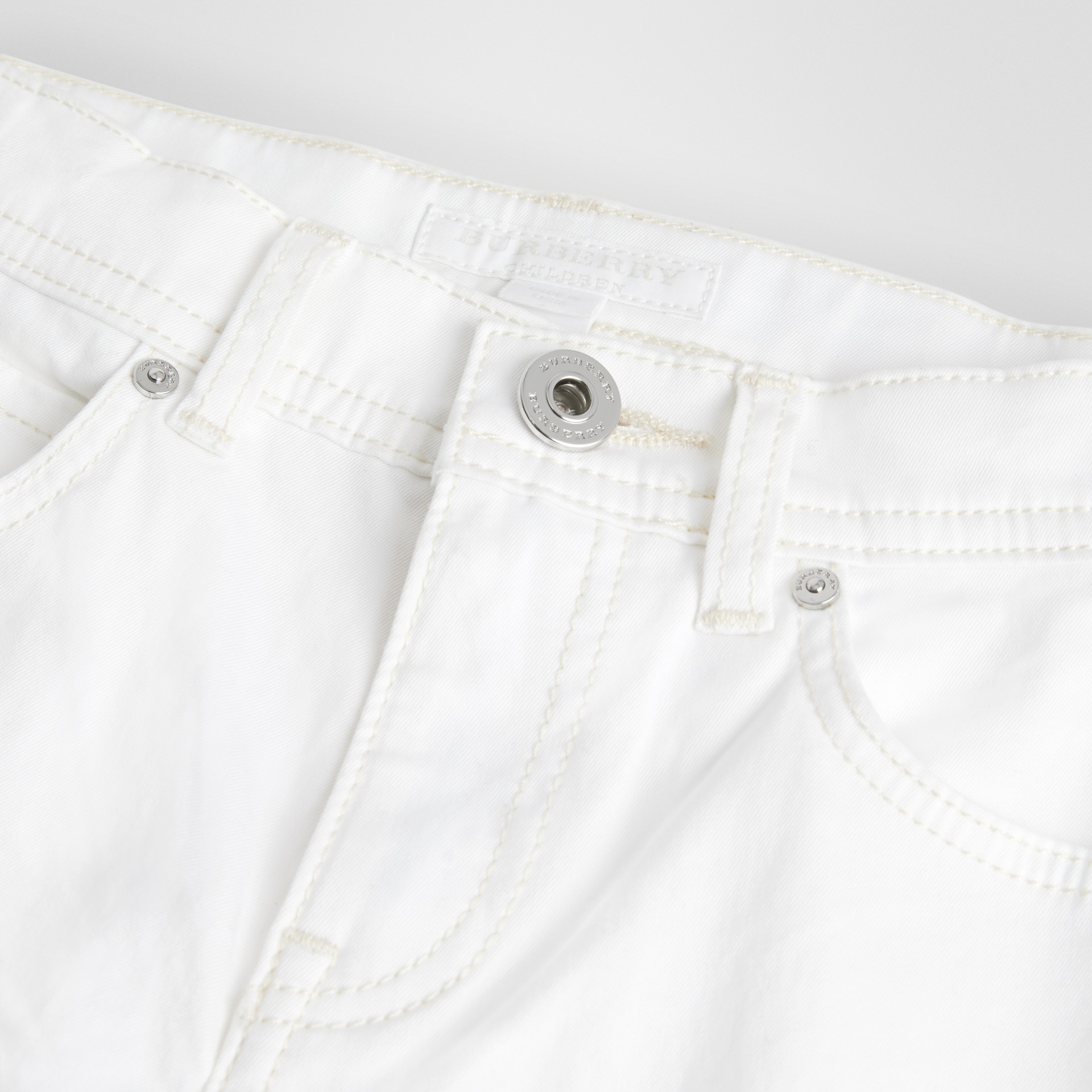 Relaxed Fit Stretch Denim Shorts in White Burberry United States