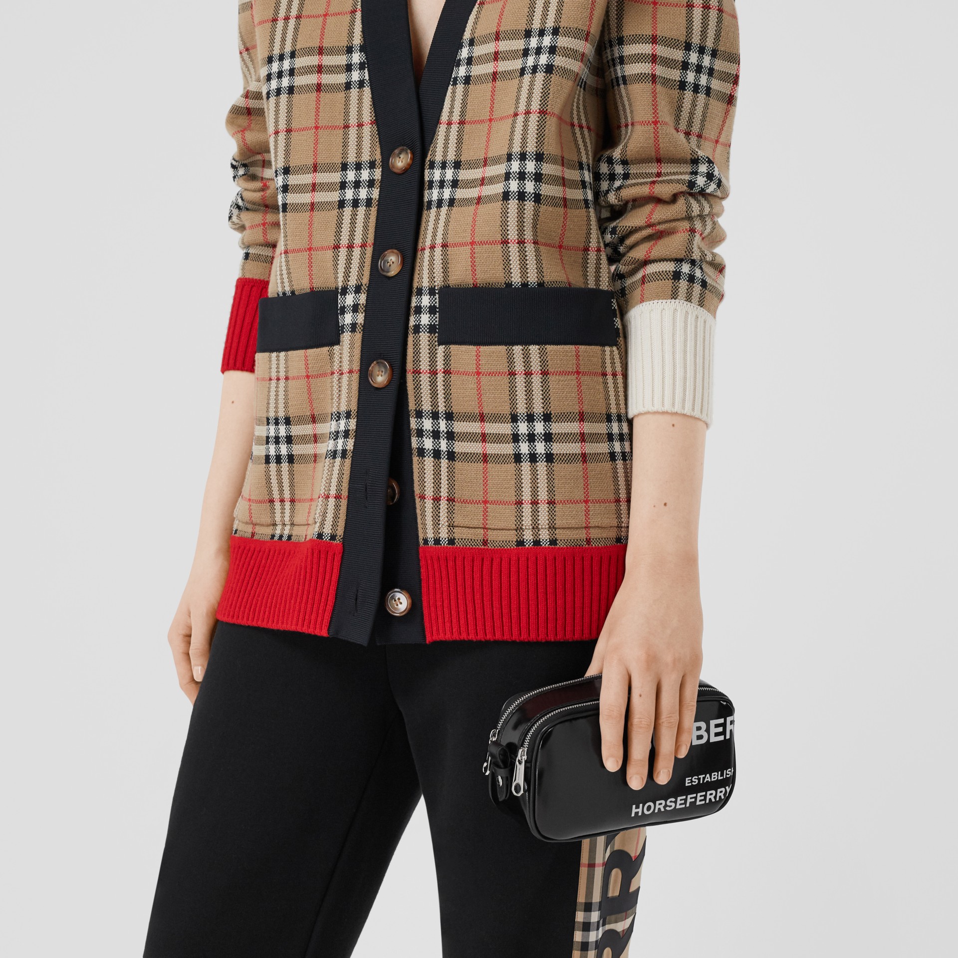 Mini Horseferry Print Coated Canvas Camera Bag in Black Burberry