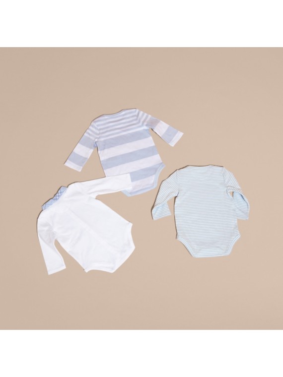 CottonBlend Threepiece Baby Gift Set in Ice Blue Burberry Canada