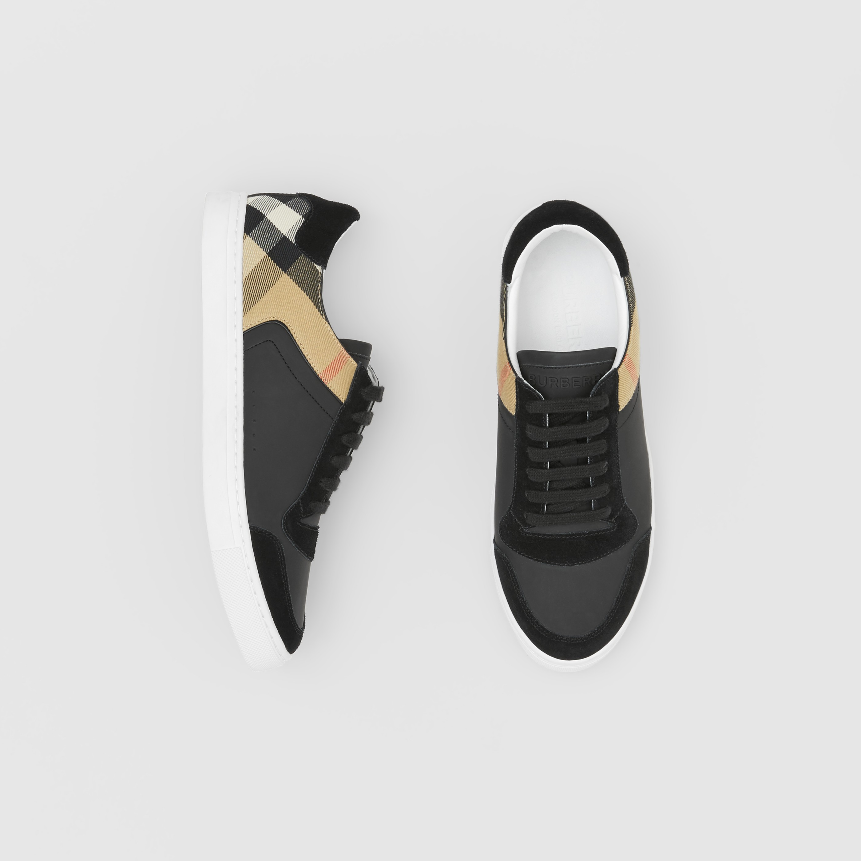 Leather, Suede House Check Sneakers in Black - Men | Burberry