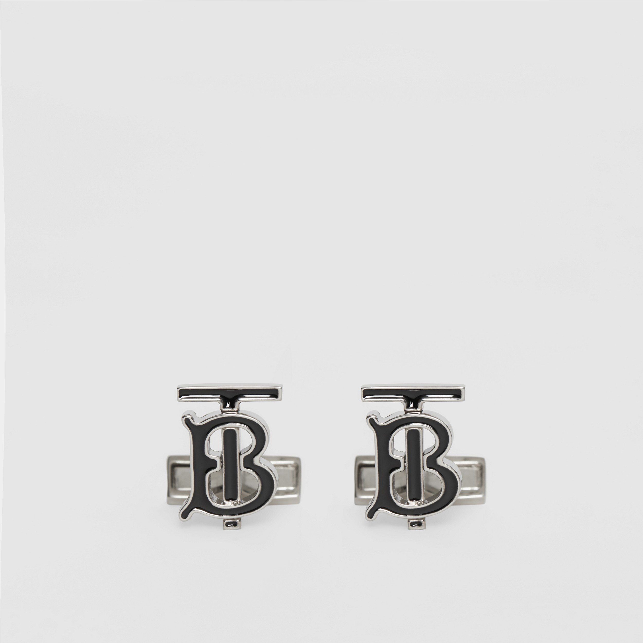 Monogram Motif Enamel and Palladium-plated Cufflinks in Black/palladium - Men | Burberry® Official - 1