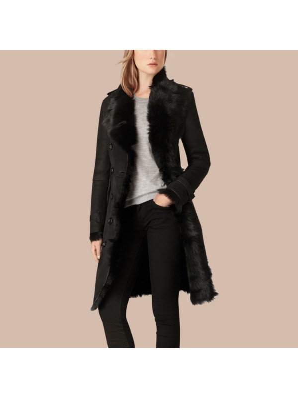 Shearling Trench Coat in Black - Women | Burberry United ...