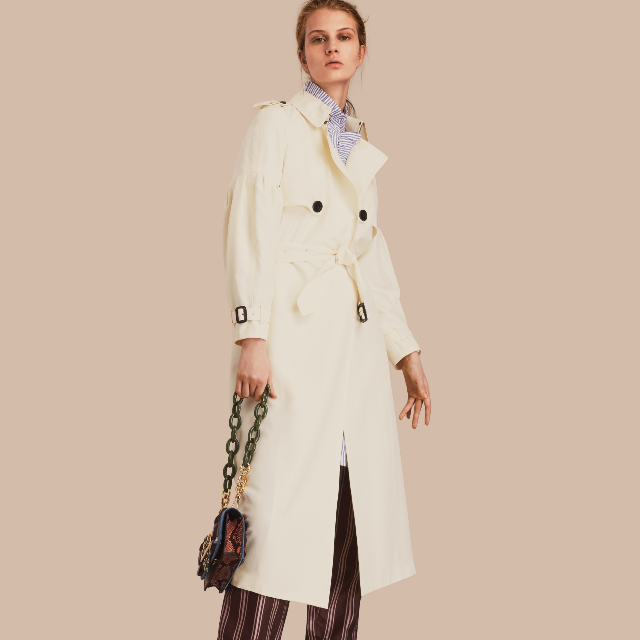 Oversize Silk Trench Coat With Puff Sleeves In Parchment Burberry United States