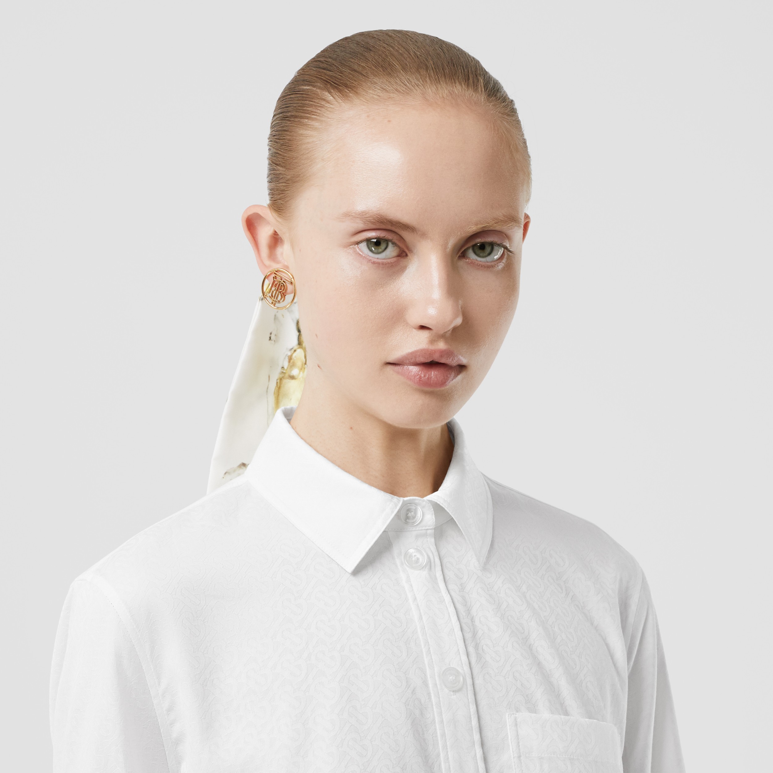 Monogram Cotton Jacquard Shirt in Optic White - Women | Burberry United ...