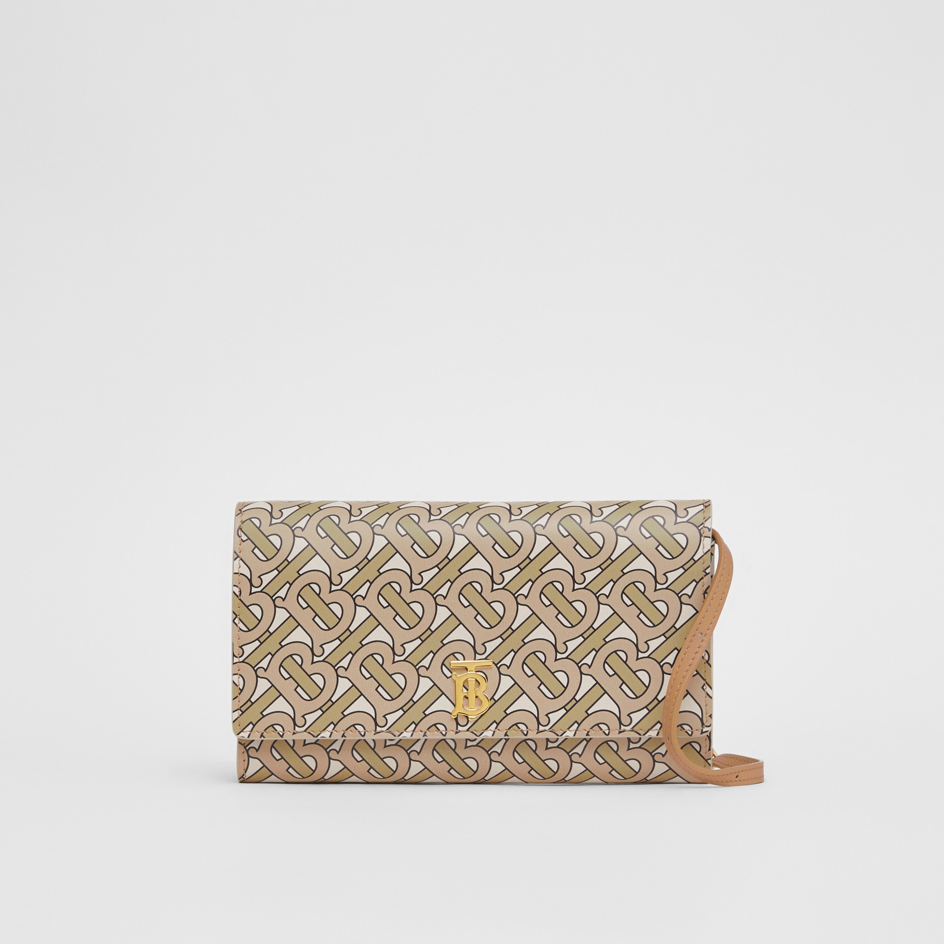 Monogram Print Leather Wallet with Detachable Strap in Beige - Women | Burberry Australia