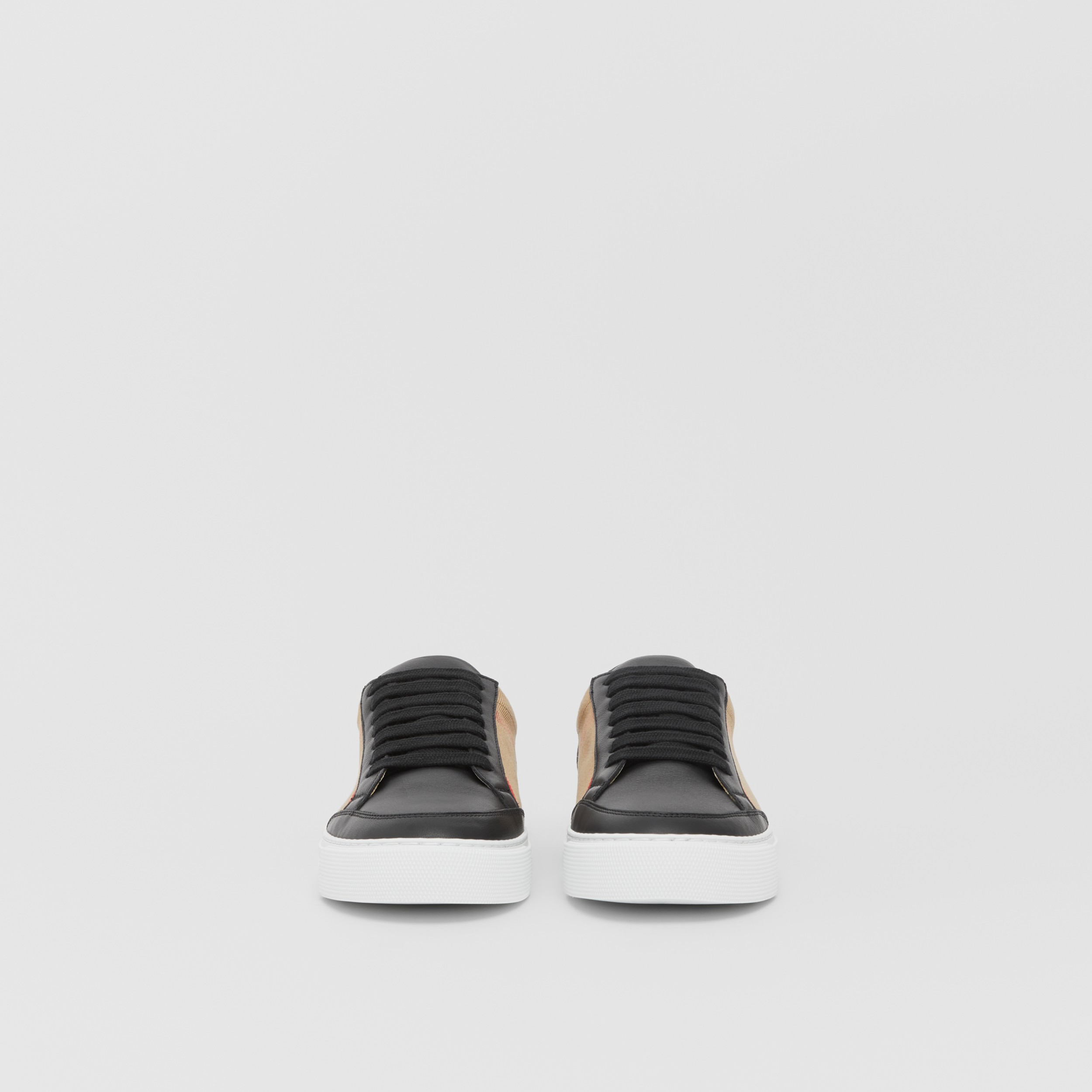 Check and Leather Sneakers Black - Women | Burberry® Official