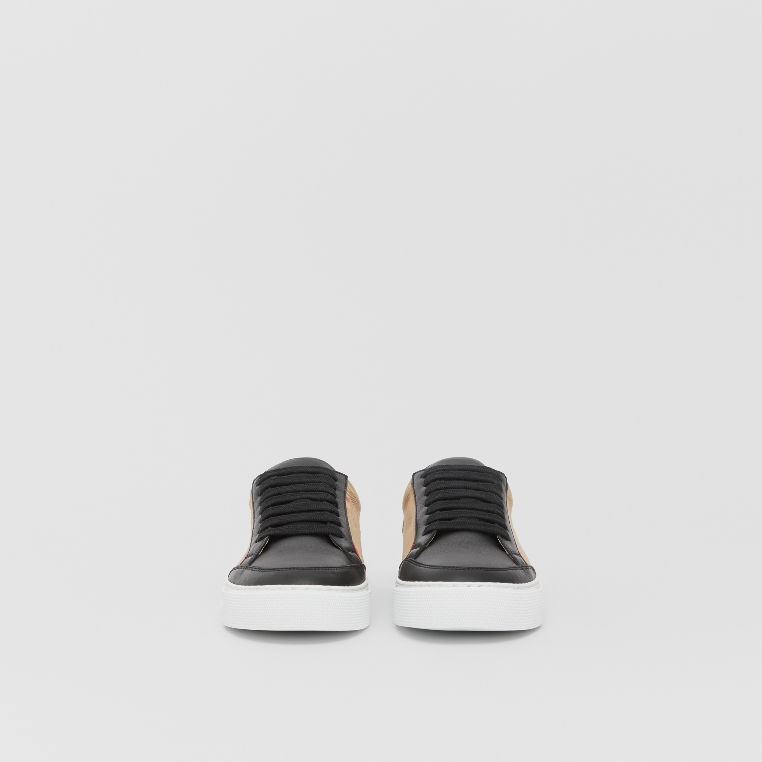 House Check Cotton and Leather Sneakers in Black - Women | Burberry® Official - 4