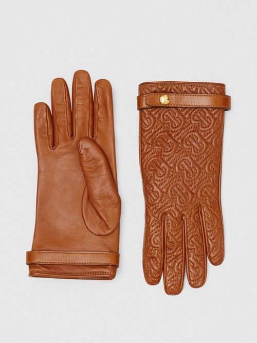 BURBERRY BURBERRY CASHMERE-LINED QUILTED MONOGRAM LAMBSKIN GLOVES,80249841