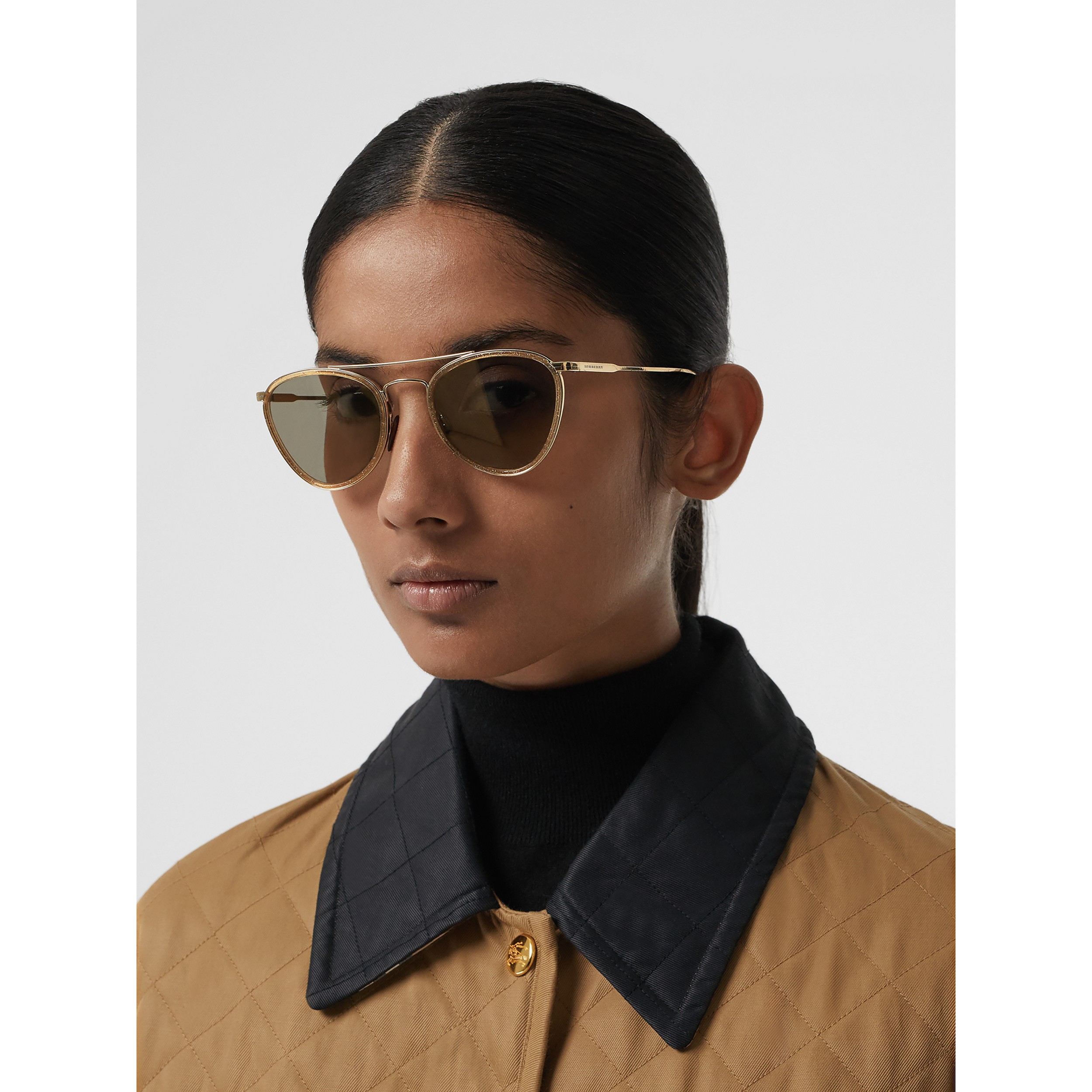 Glitter Detail Pilot Sunglasses in Gold - Women | Burberry United States