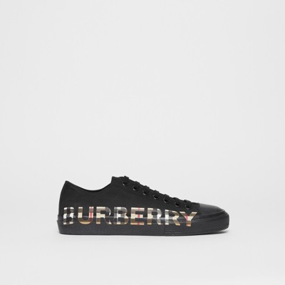 Vintage Check Logo Print Cotton Gabardine Sneakers in Black/archive Beige -  Men | Burberry® Official