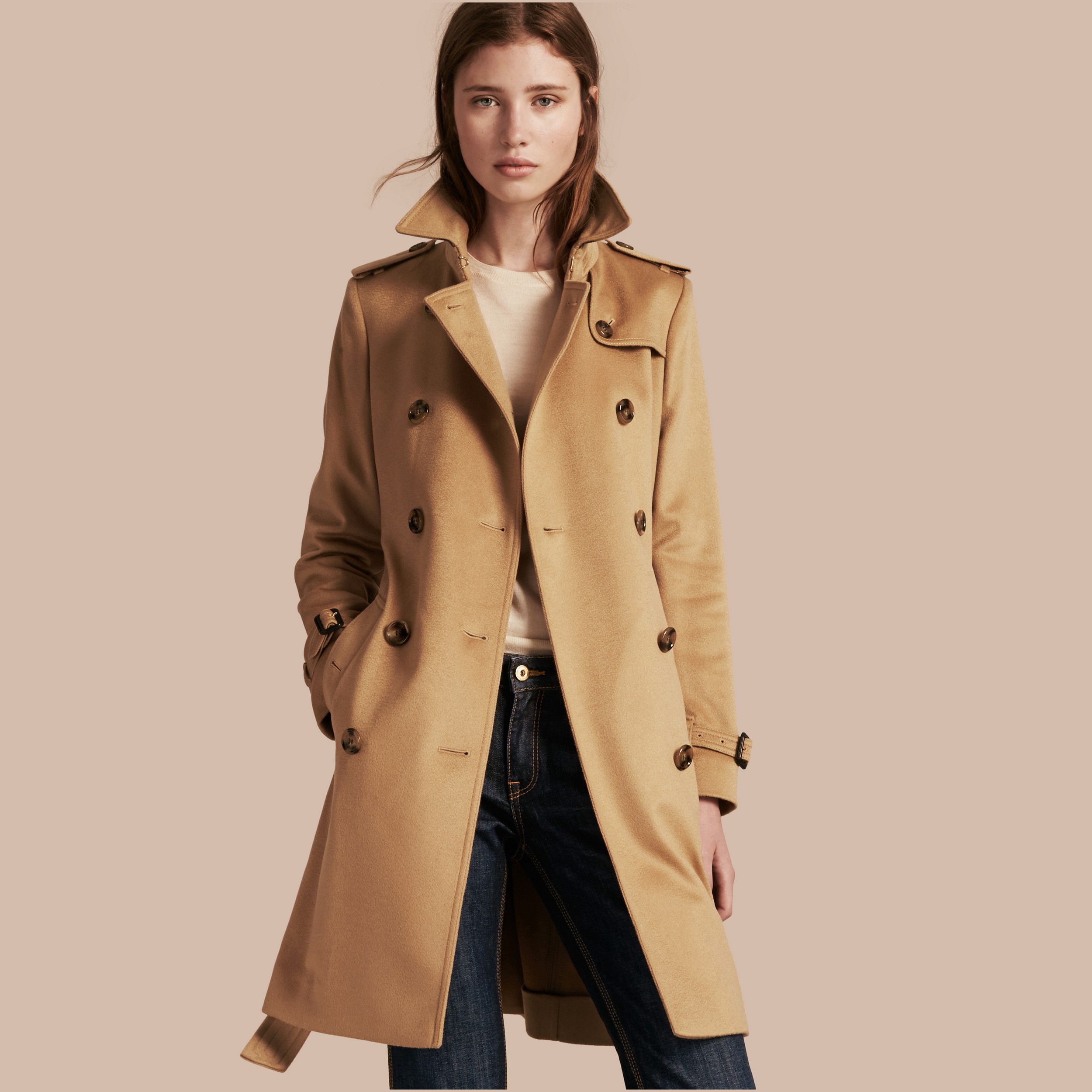 Kensington Fit Cashmere Trench Coat in Camel - Women | Burberry