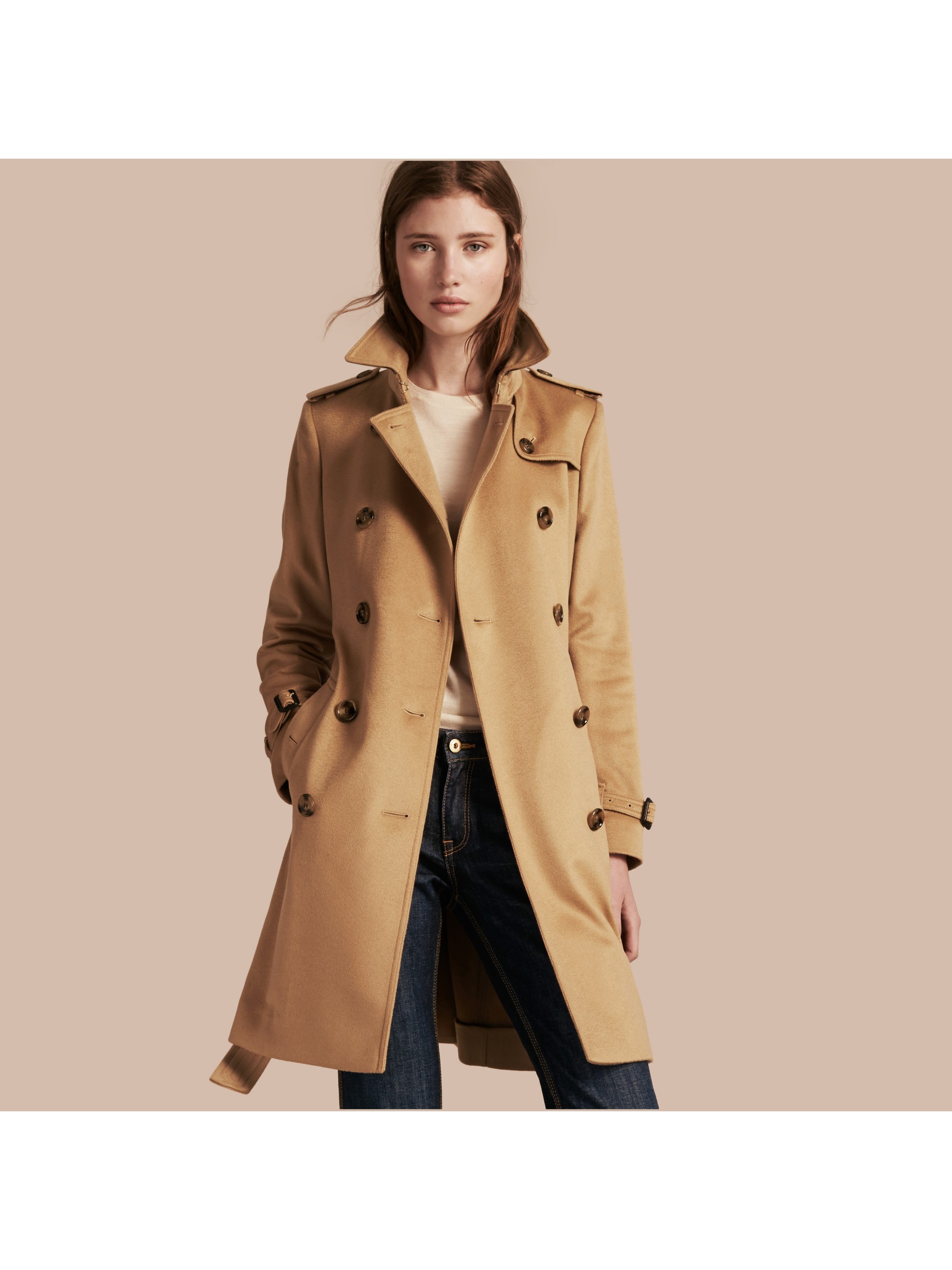 肯辛顿现代剪裁羊绒 trench 风衣