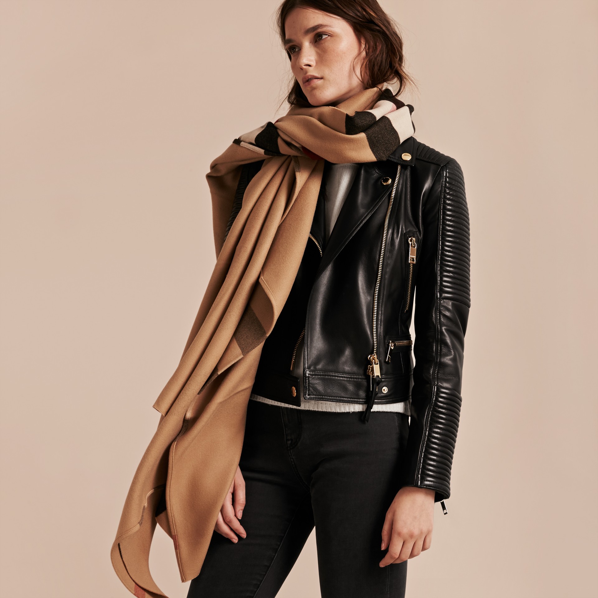 Check Wool Poncho in Camel - Women | Burberry United States