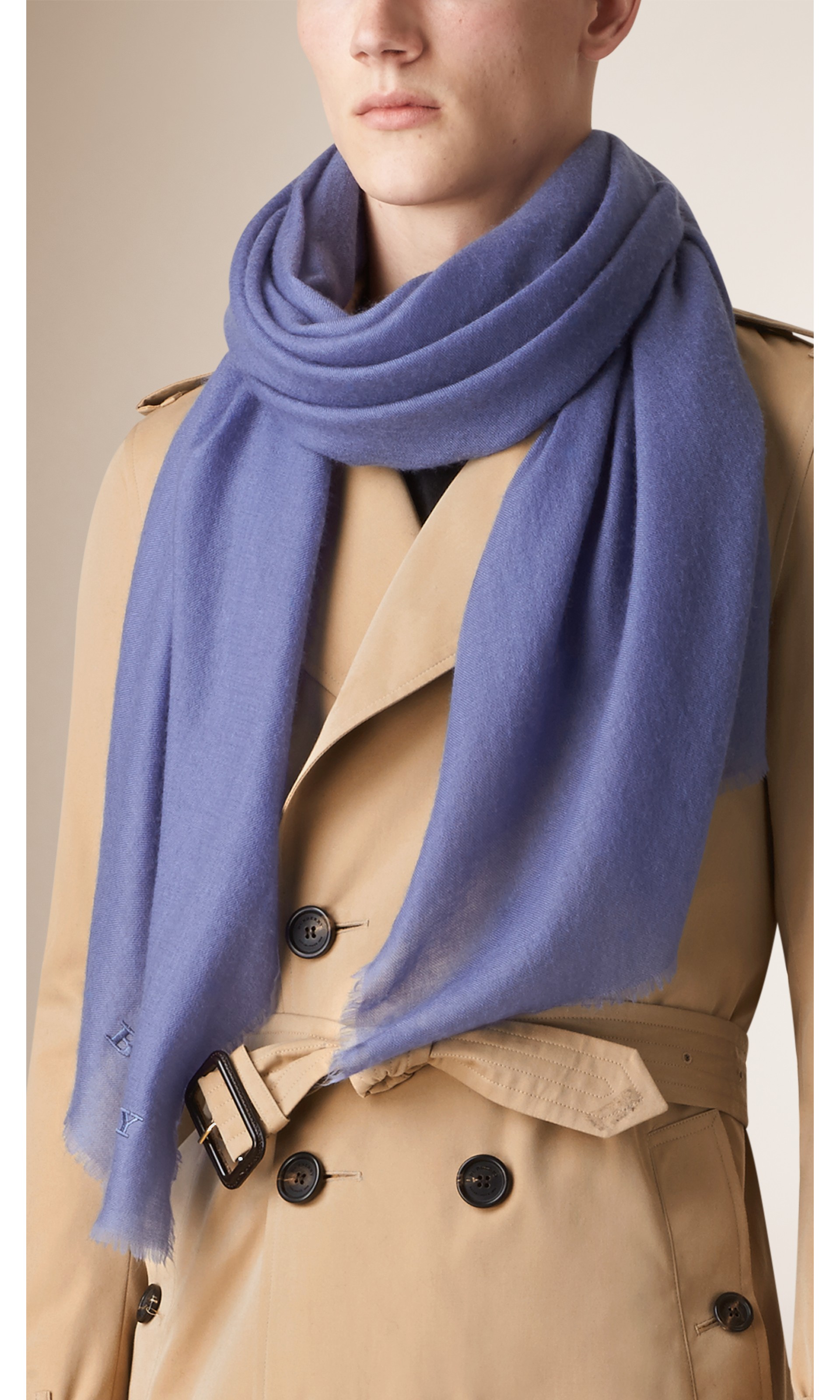 Embroidered Lightweight Cashmere Scarf in Lupin Women Burberry