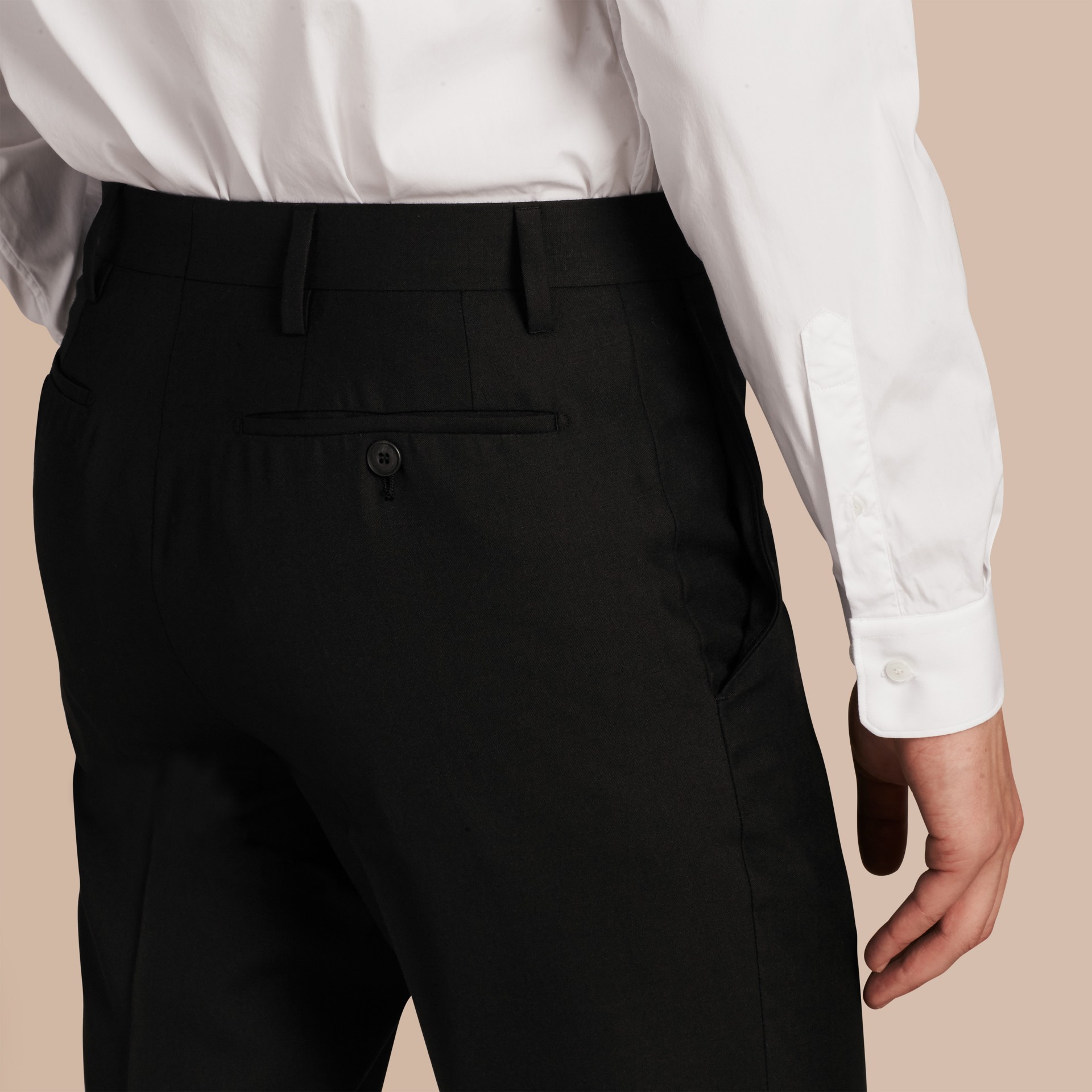 Slim Fit Wool Trousers in Black Men Burberry