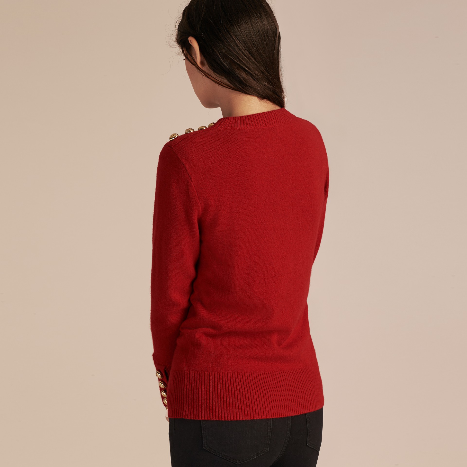 Cashmere Sweater with Crested Buttons Parade Red Burberry