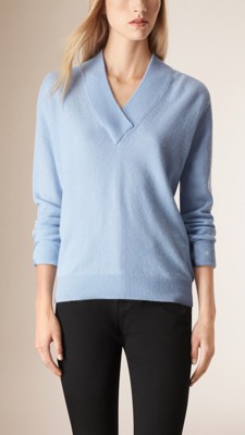 Slate blue Shawl Collar Cashmere Sweater - Image 1