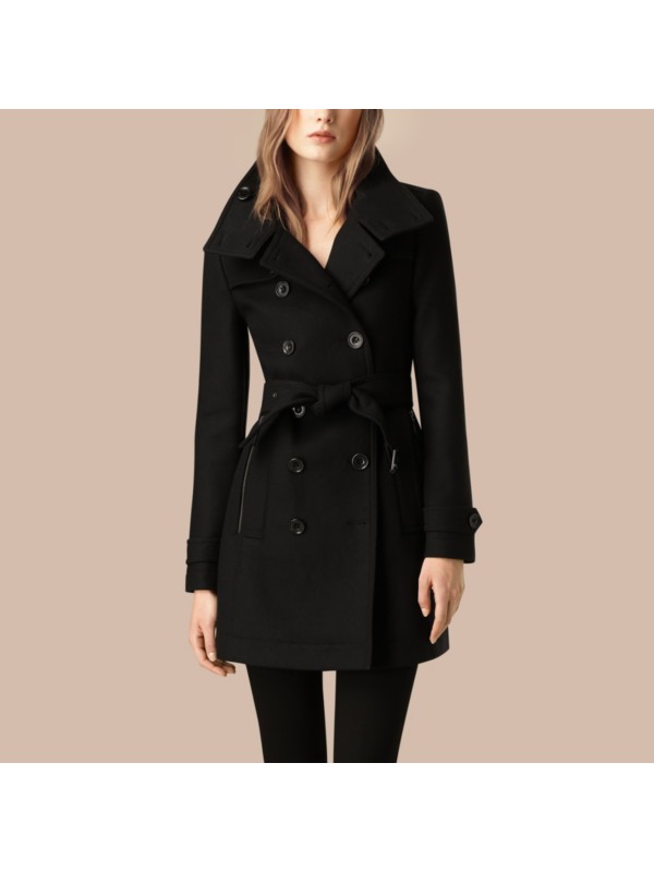 Short Double Wool Twill Trench Coat in Black - Women | Burberry United ...