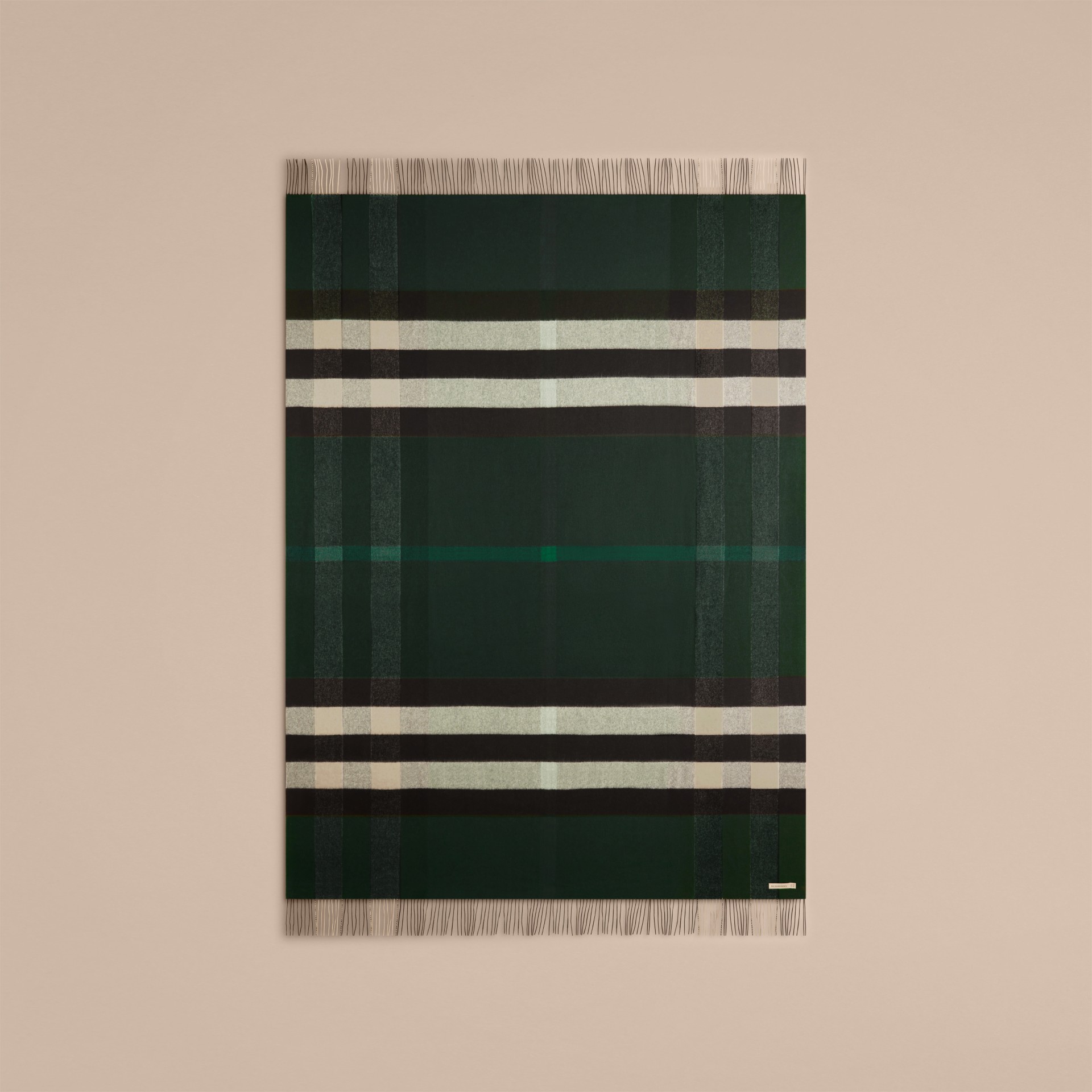 Check Cashmere Blanket in Dark Forest Green Burberry United States