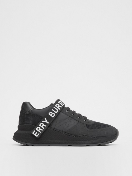 BURBERRY Logo Detail Leather, Nubuck and Mesh Sneakers