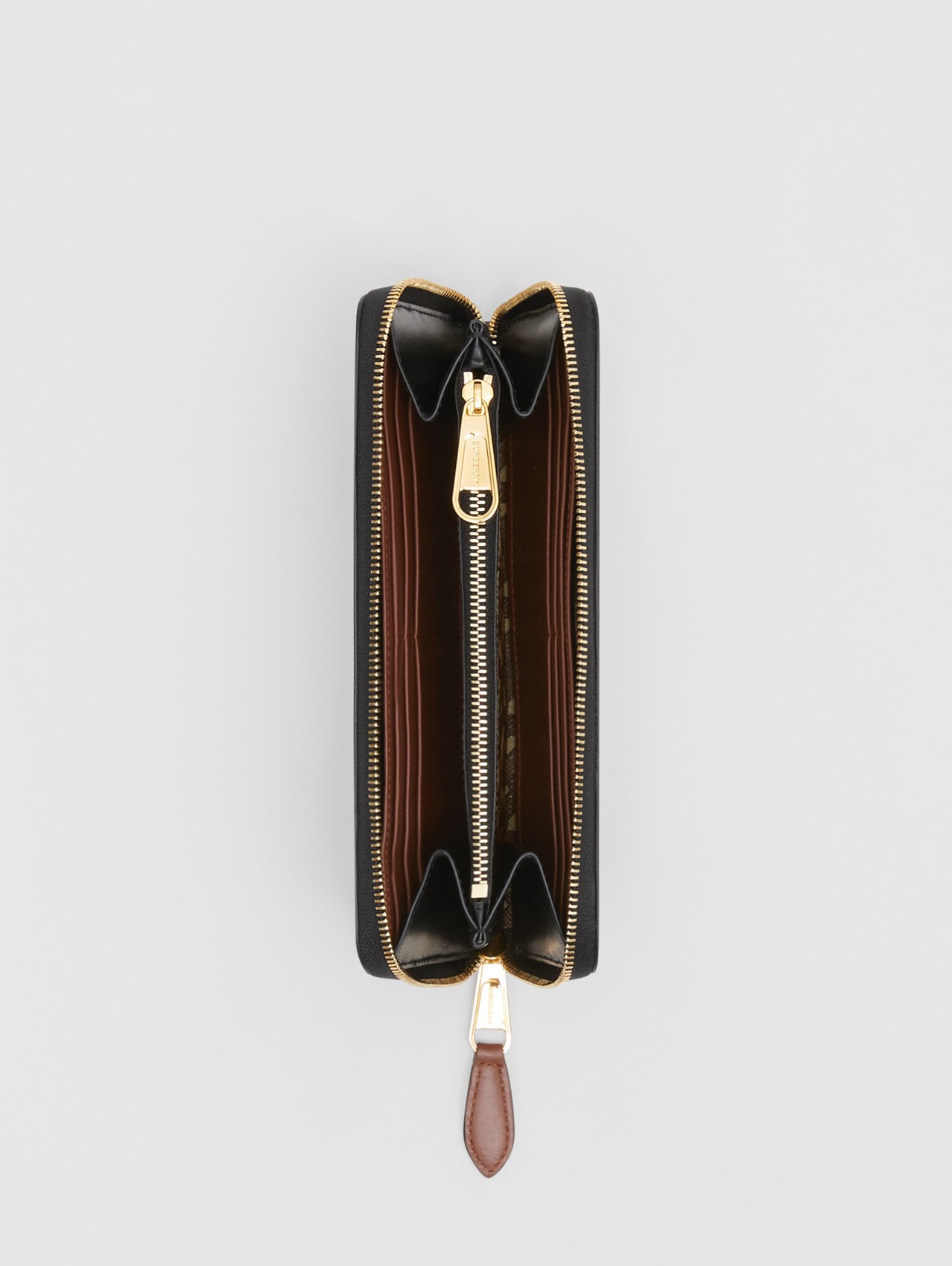 Portafoglio con cerniera su tre lati in e-canvas e pelle con stampa monogramma a righe (Marrone Redini)