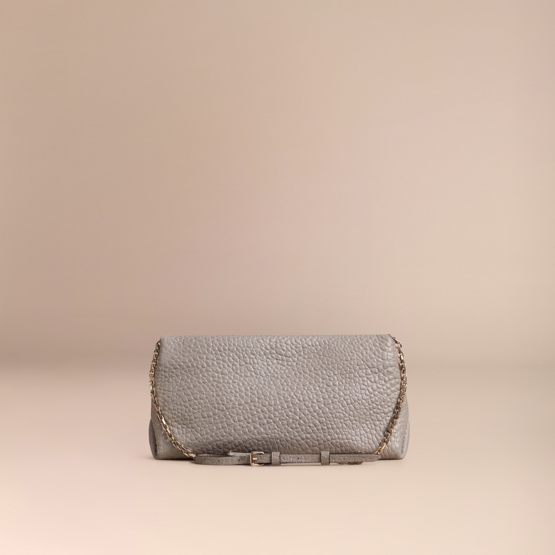 Medium Signature Grain Leather Clutch Bag Pale Grey Burberry