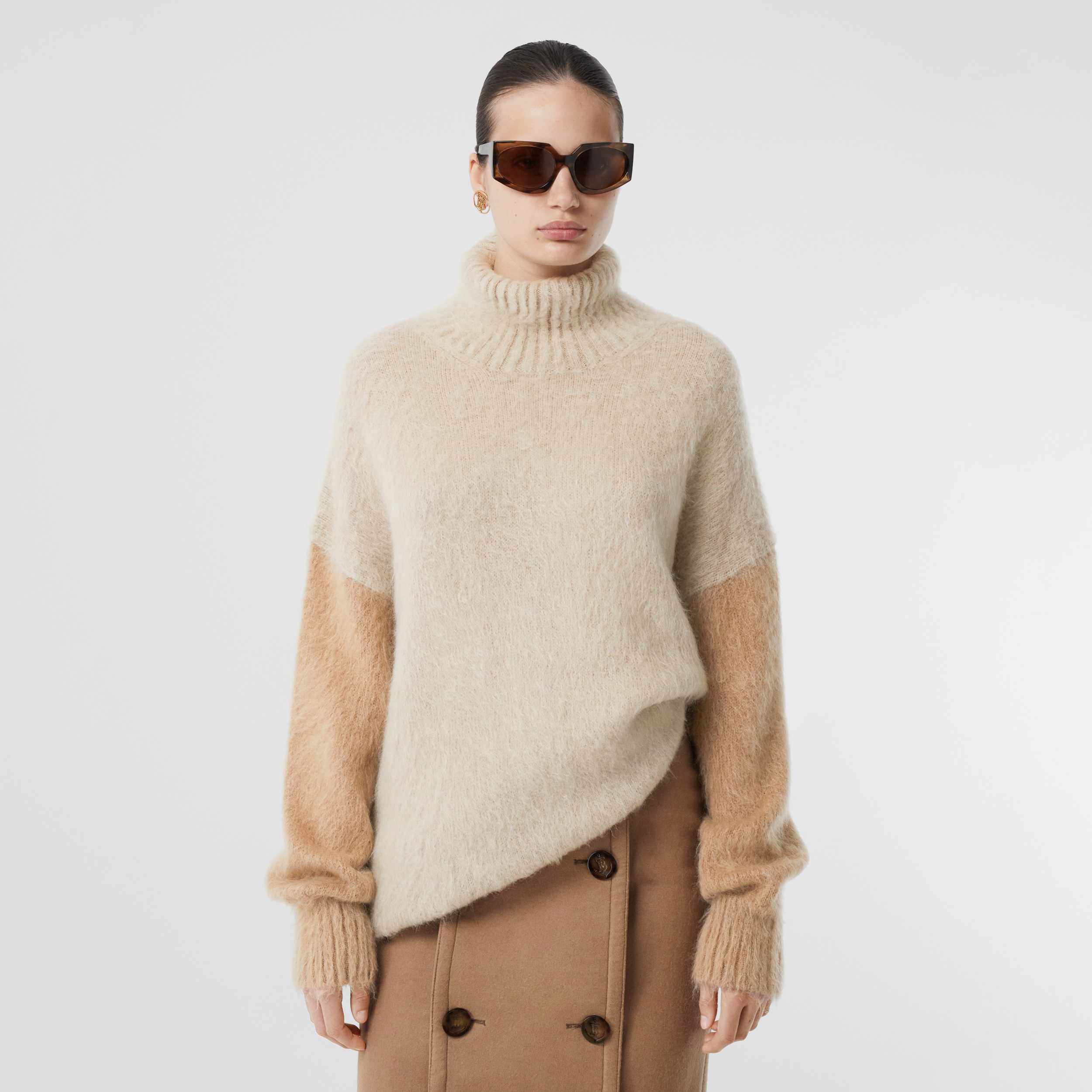 Wool Mohair Blend Oversized Turtleneck Sweater in Light Fawn - Women ...