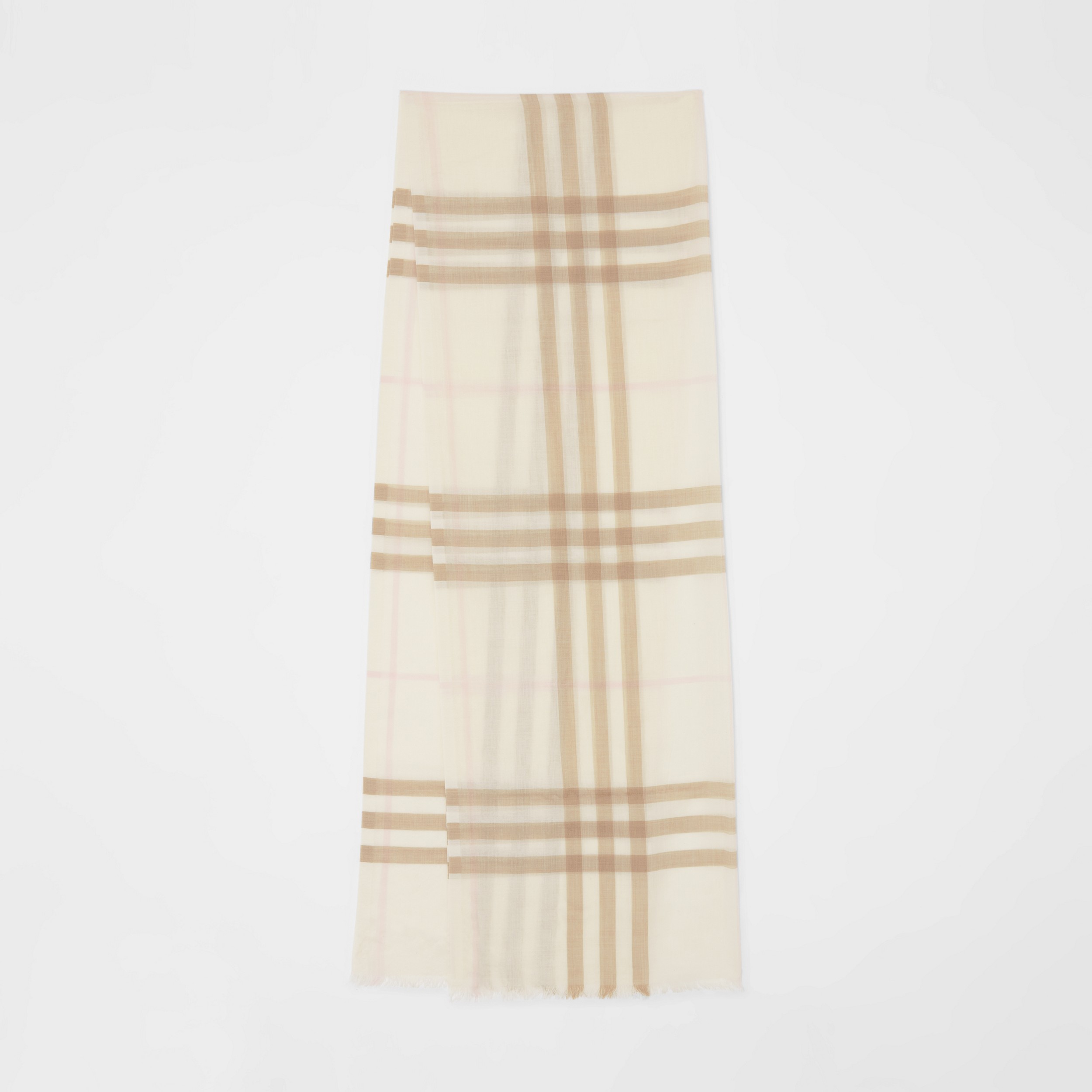 Check Lightweight Wool Silk Scarf in White/alabaster | Burberry® Official - 1