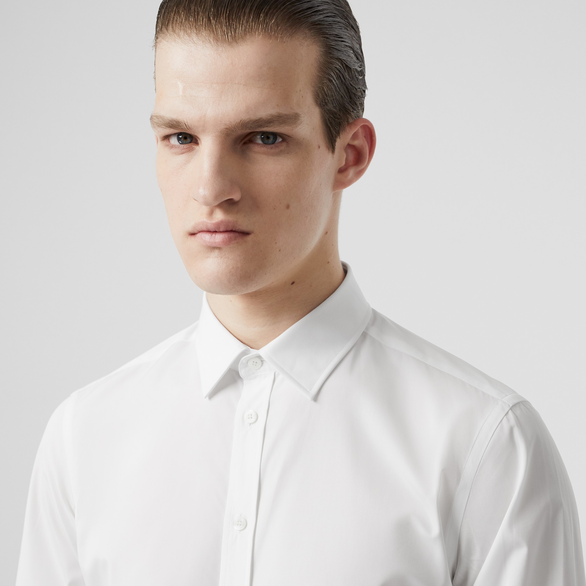 Slim Fit Monogram Motif Cotton Poplin Shirt in White - Men | Burberry ...
