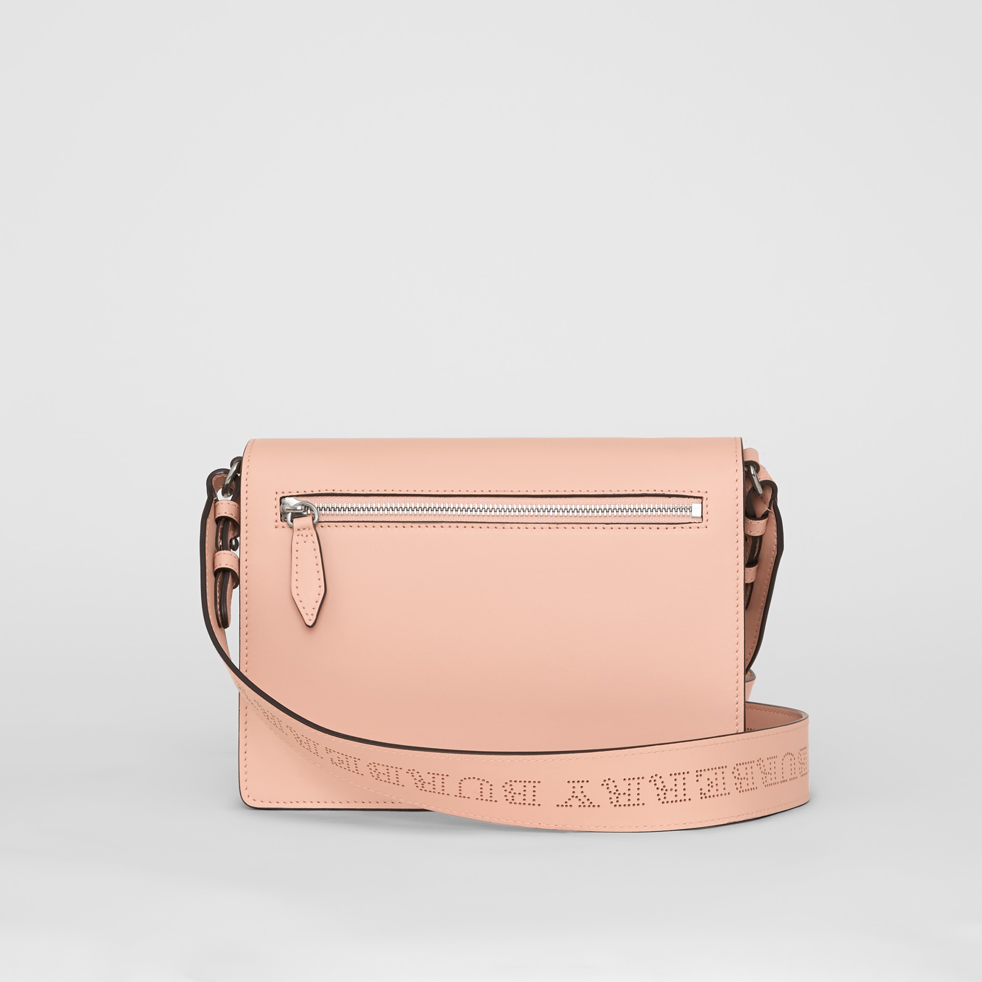 Small Perforated Logo Leather Crossbody Bag in Pale Fawn Pink - Women | Burberry Canada