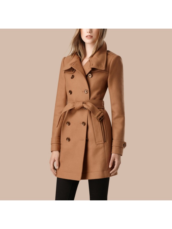 Short Double Wool Twill Trench Coat in Camel - Women | Burberry United ...