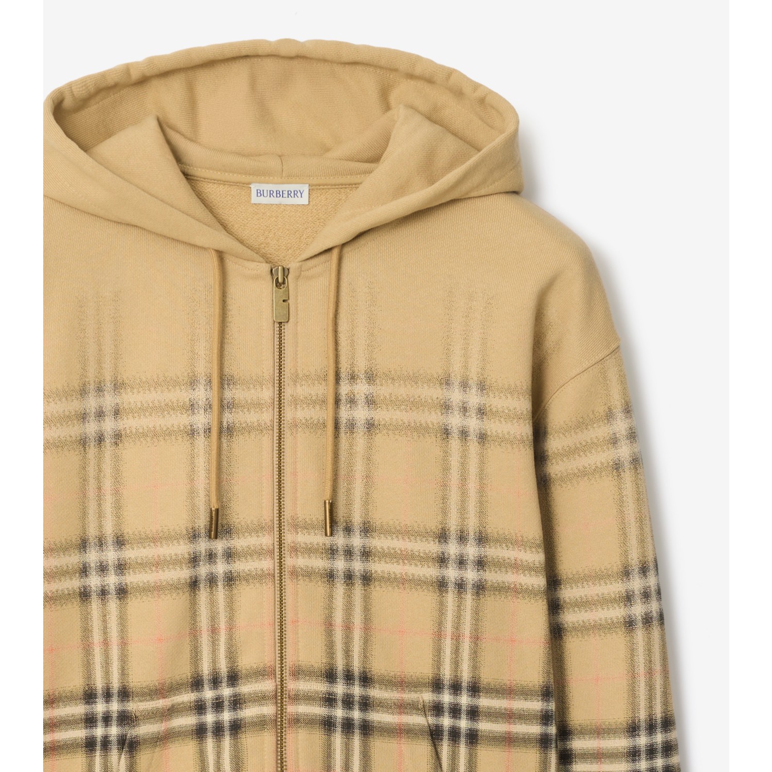 Gradient Check Cotton Zip Hoodie in Sand beige - Men | Burberry® Official