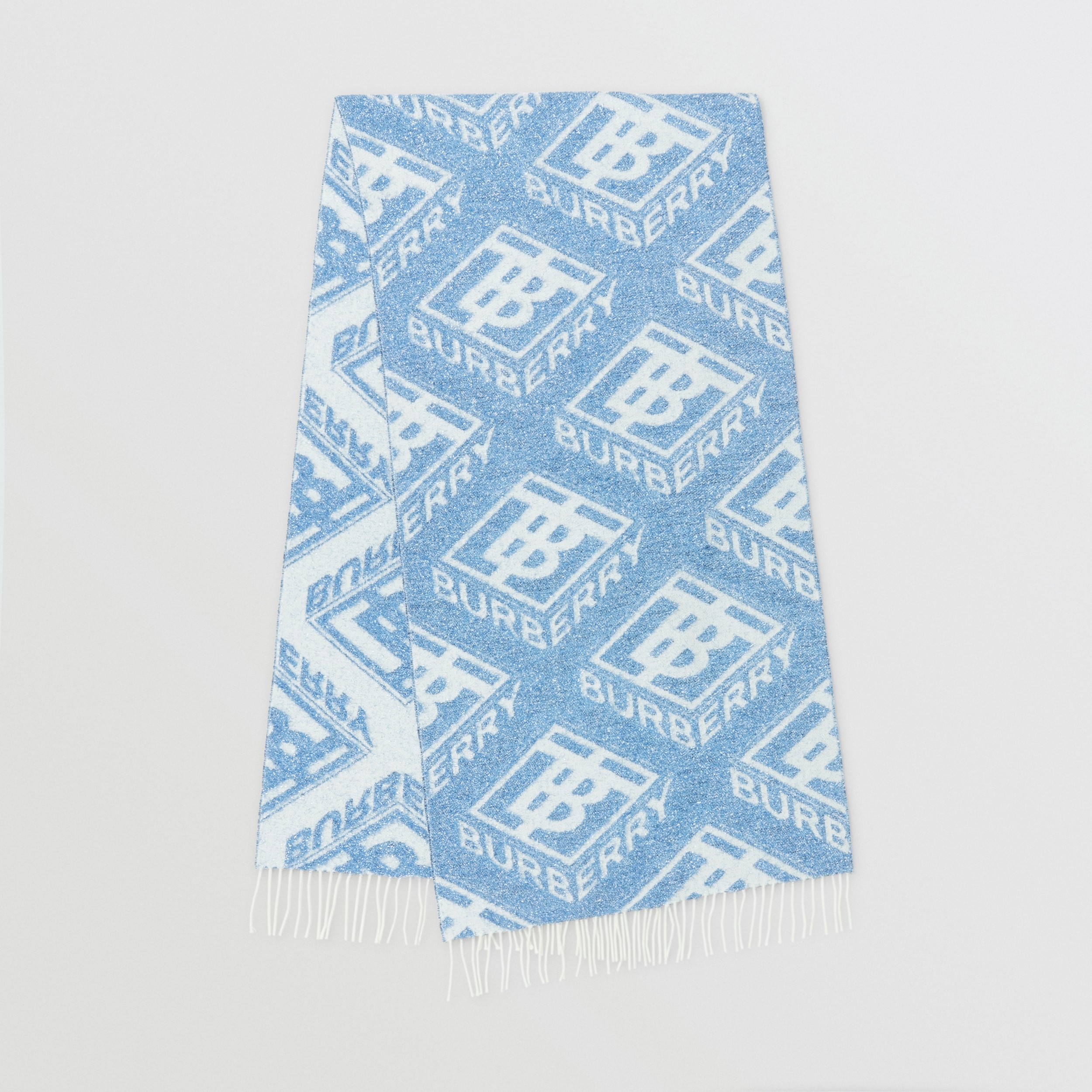 Metallic Monogram Wool Blend Scarf in Pale Blue | Burberry United Kingdom