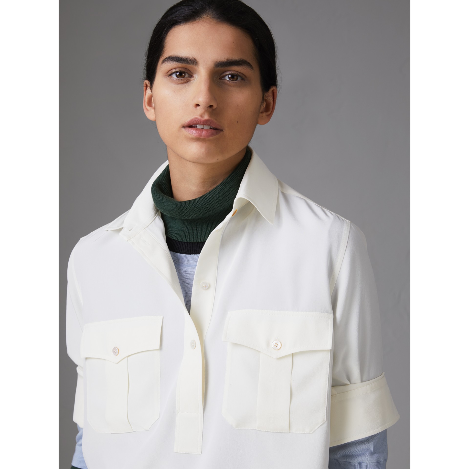 Silk Tunic Shirt in Natural White Women Burberry United States