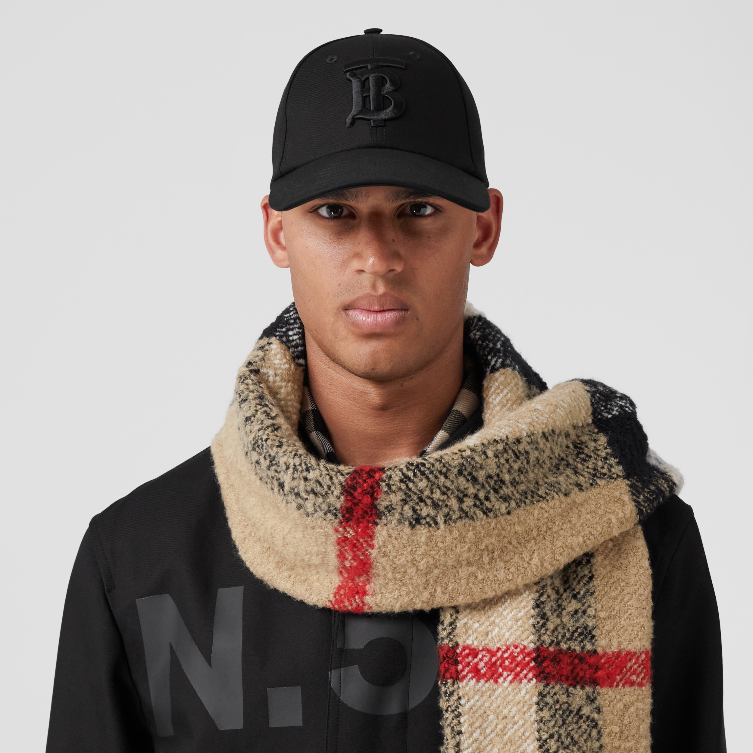 Check Cashmere Wool Silk Bouclé Scarf in Archive Beige | Burberry® Official - 4