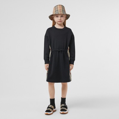 버버리 걸즈 원피스 Burberry Long-sleeve Check Panel Cotton Dress,Black