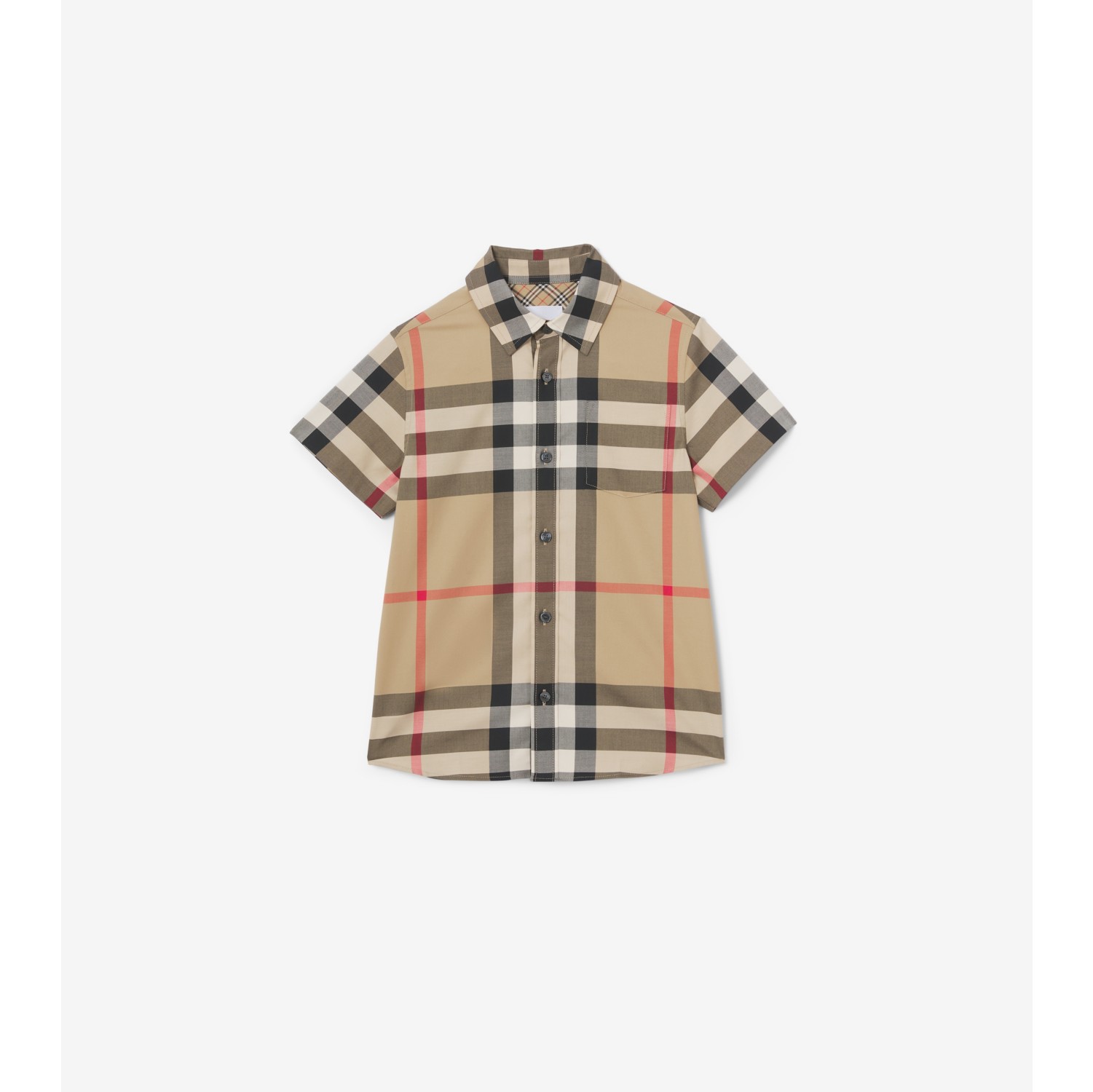 Short-sleeve Check Stretch Cotton Shirt