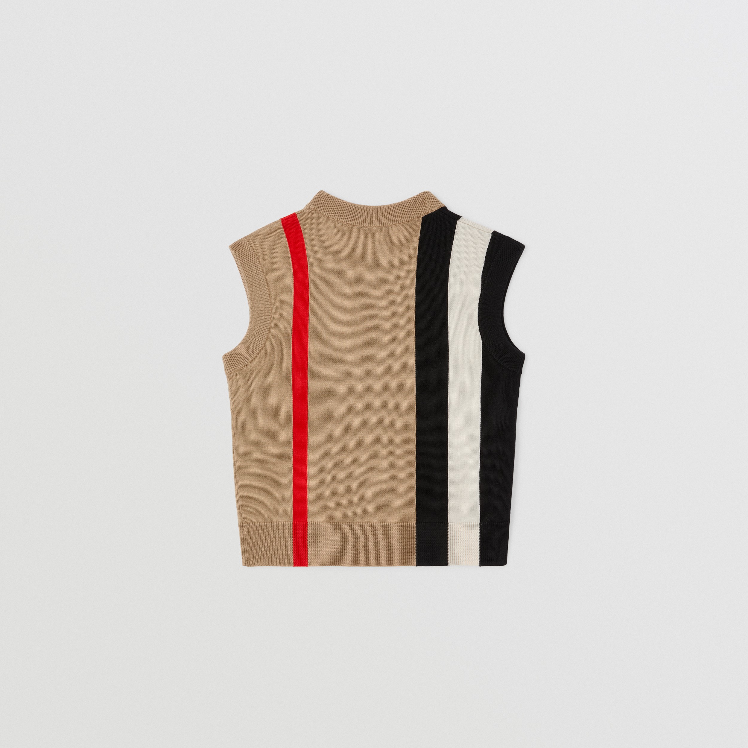 Sleeveless Striped Wool Intarsia V-neck Top in Archive Beige | Burberry® Official - 3