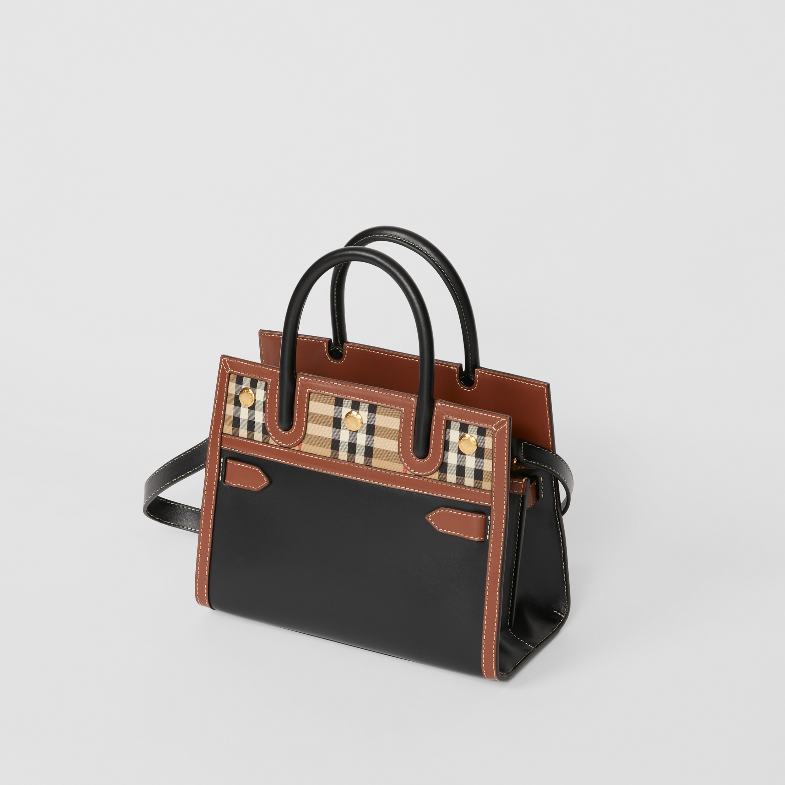 Tasche „Title“ im Miniformat aus Leder und Vintage Check-Gewebe mit zwei Griffen (Schwarz) - Damen | Burberry® - 4
