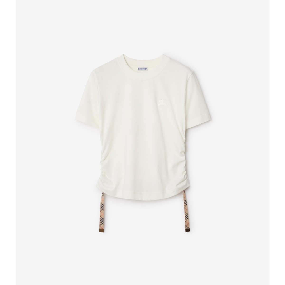 Burberry White T-shirt With Check Pattern Detail In Chalk