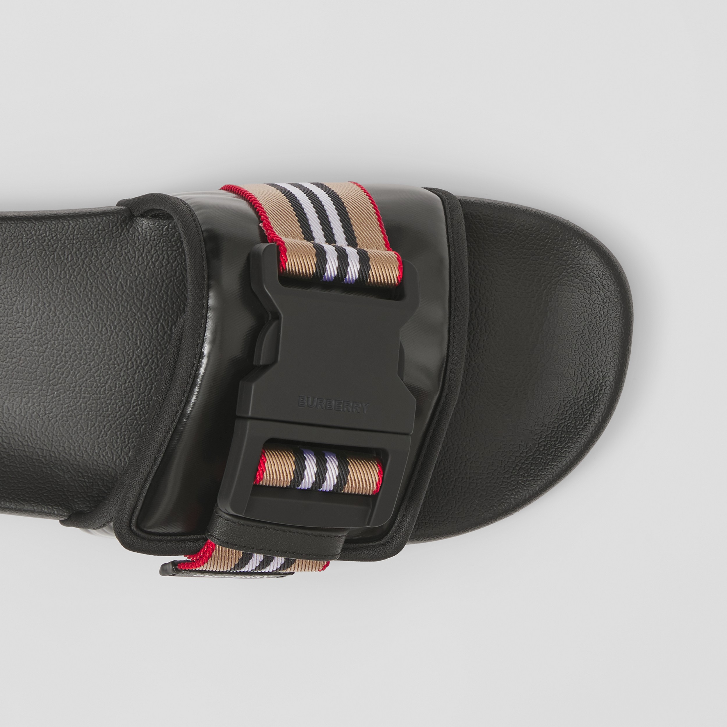 Icon Stripe Trim Coated Canvas Slides in Black - Men | Burberry® Official - 2