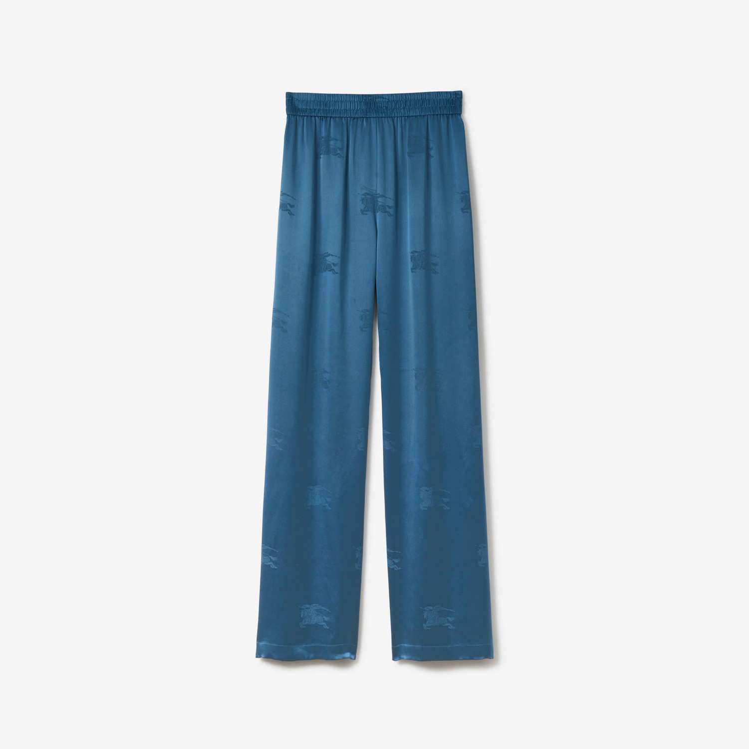 Calças estilo pantalona de seda com estampa Equestrian Knight em jacquard (Azul Marinho Suave) - Mulheres | Burberry® oficial