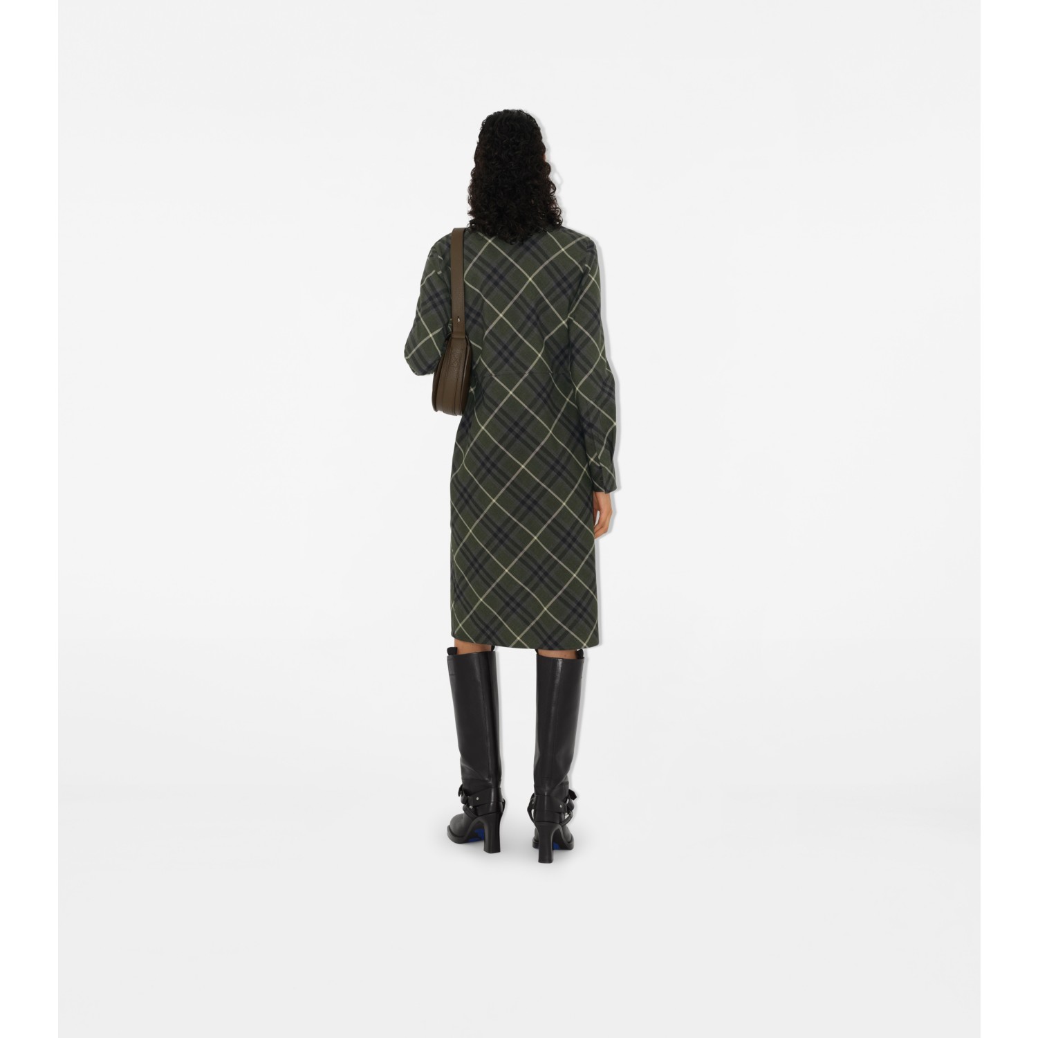 Check Wool Blend Shirt Dress