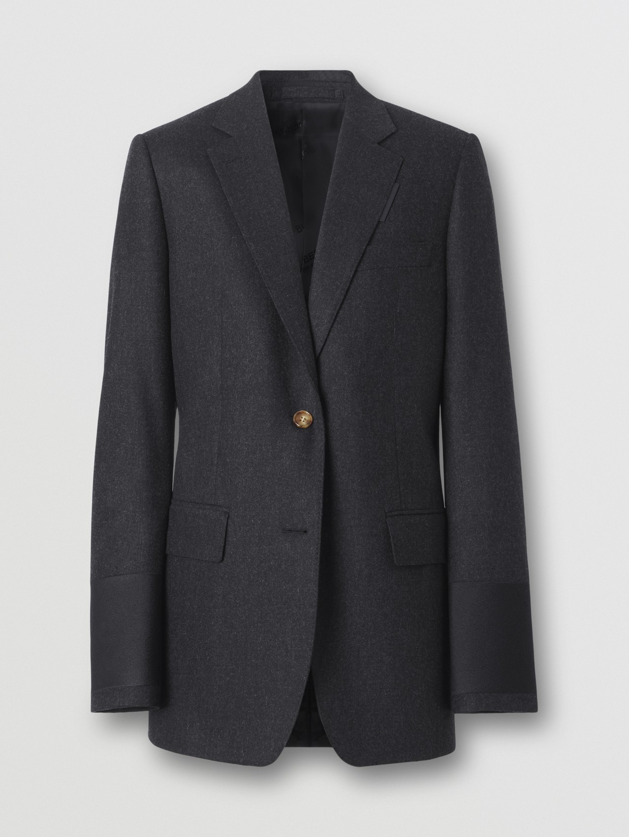 Cuff Detail Stretch Wool Tailored Jacket in Charcoal Melange