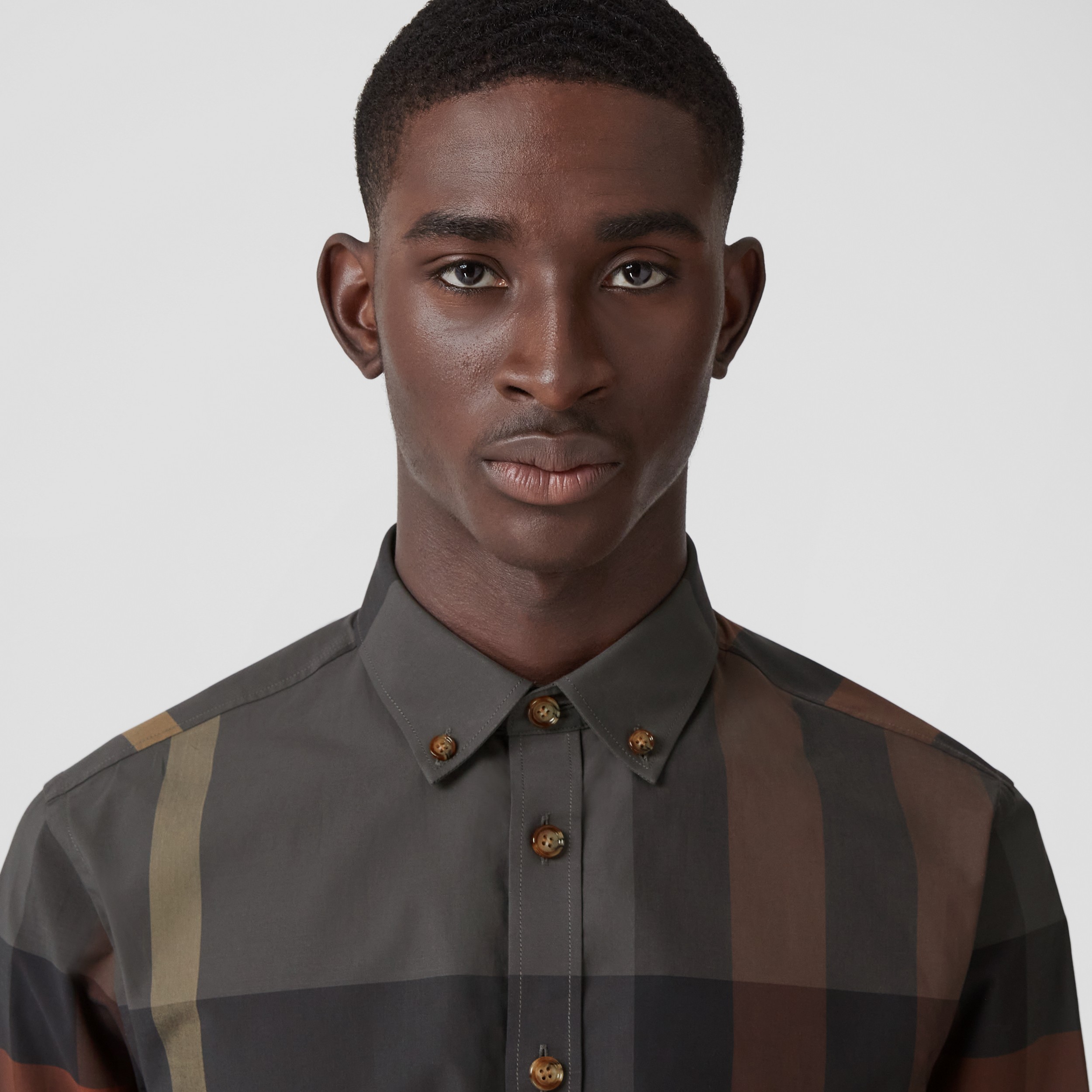 Check Stretch Cotton Poplin Shirt in Brick Red - Men | Burberry® Official - 2